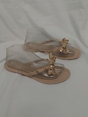 Studded Bow Jelly Sandals - Nude Women’s 9 Flat Sandals